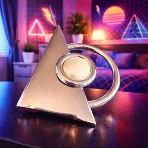 Modern Abstract 80s Look Silvertone Brooch w/ Pearl Accent - Pre-loved (3" x 3")